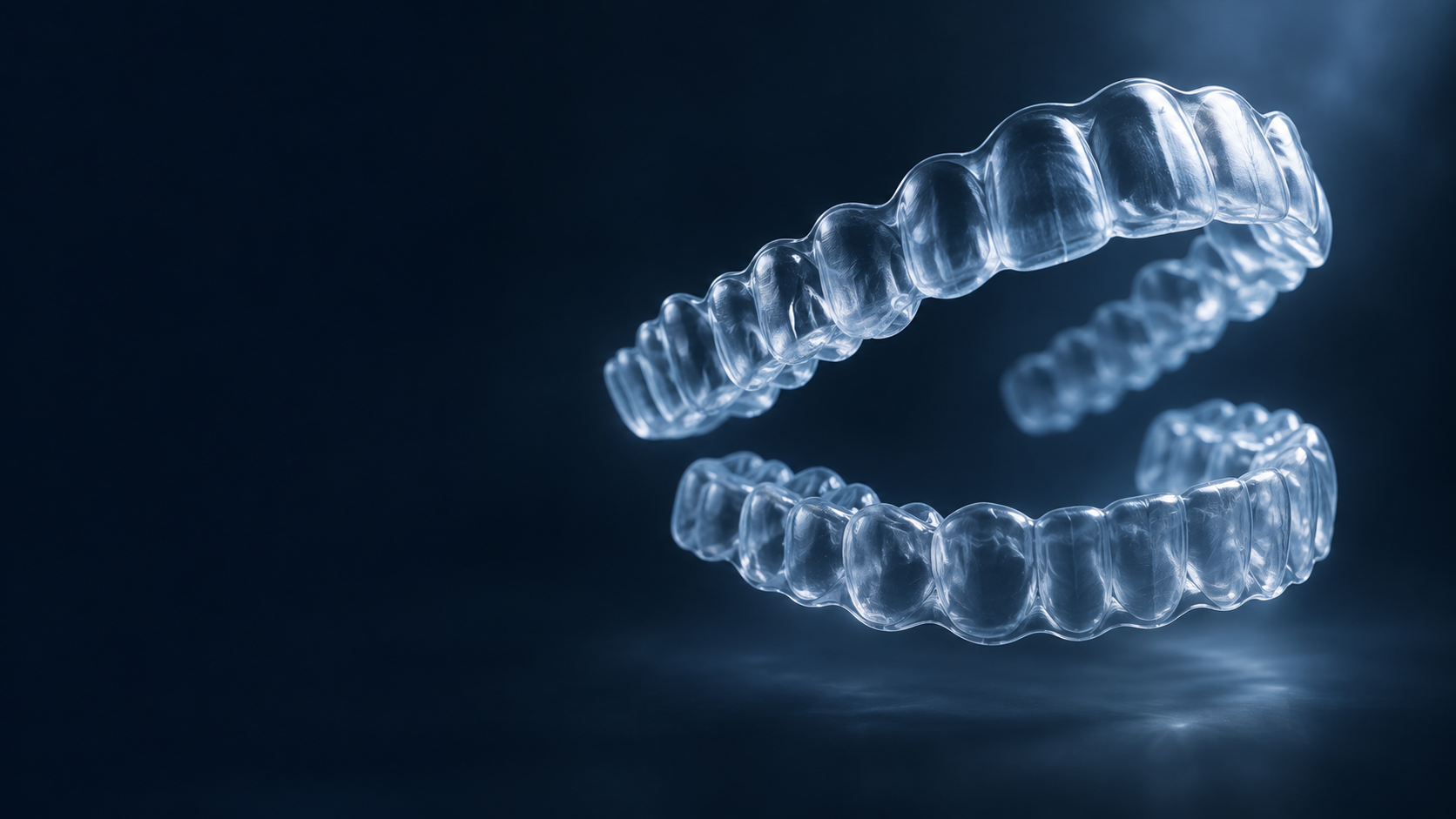 Representação artística de alinhadores odontológicos transparentes